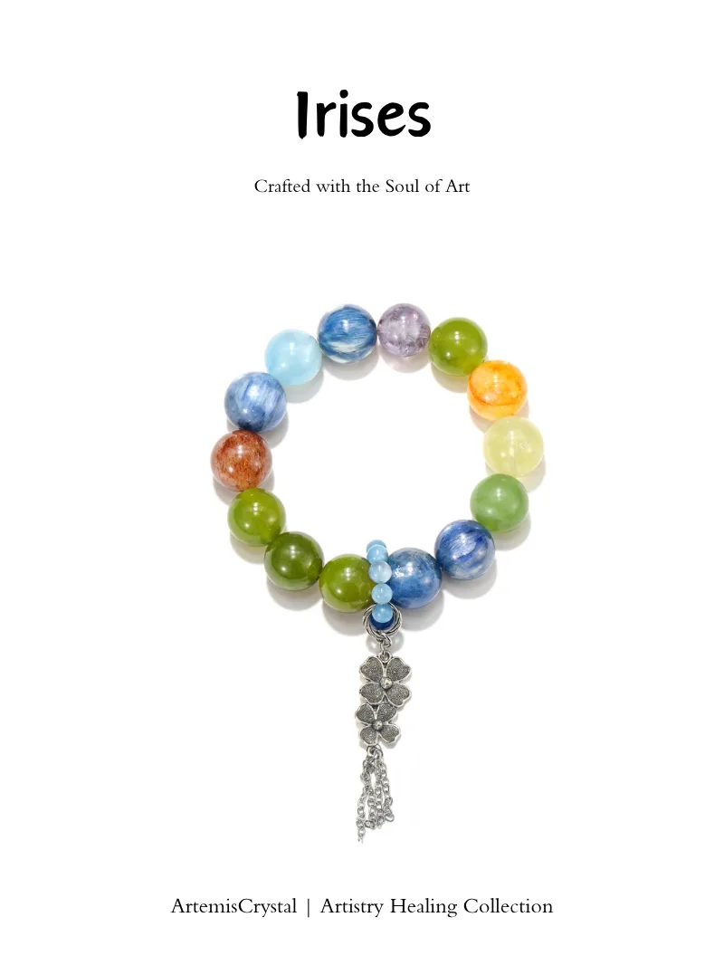 Handmade Irises inspired crystal bracelet with kyanite aquamarine amethyst and citrine