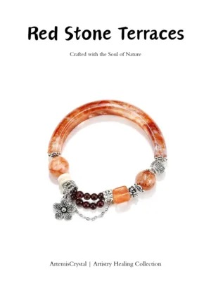 The Wave single wrap crystal work top view - red hematoid quartz and garnet