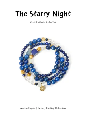 Handmade Starry Night inspired crystal bracelet with lapis lazuli moonlight crystal and tiger eye beads