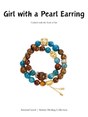 Handmade Girl with a Pearl Earring inspired crystal bracelet with pietersite and blue apatite