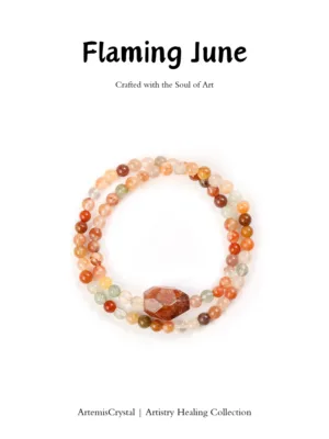 Handmade Flaming June inspired crystal bracelet with red flower quartz and orange moonstone